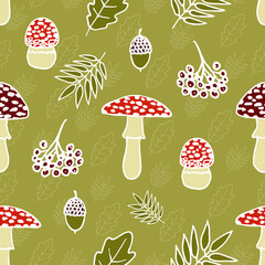 Vector Seamless pattern of toxic amanita mushrooms