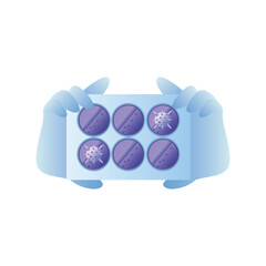 medical gloves holding covid 19 virus test vector design