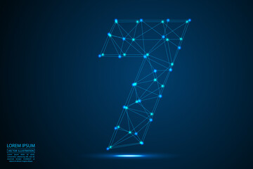 Abstract number seven, figure 7, consisting of triangles, circles, spots of decay, stars. Vector eps 10.