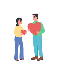 Man and woman with hearts expressing love flat color vector detailed characters