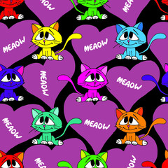 Cute colorful kittens seamless pattern. Vector illustration.