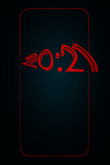 New Year and Christmas 2021. Smartphone with brightly lit outlines