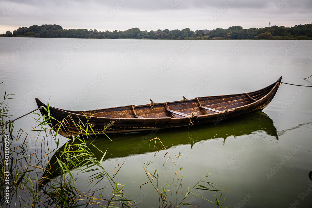 Wall mural Rebuilt viking boats at the Schlei estuary in Schleswig-Holstein, Germany