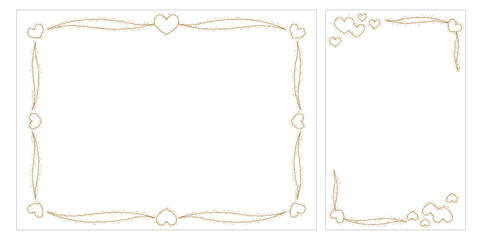 Valentine concept. Gold heart decorative frames for design, Cards, letters and invitations. Heart Frame illustration. Vector illustration. ハートフレームイラスト、ハートフレームデザイン、バレンタインカード、バレンタインデー