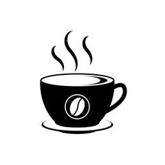 Coffee cup simple vector icon with coffee bean. Vector Black Coffee Cup for Cafe or Restaurant Illustration Logo Symbol. 