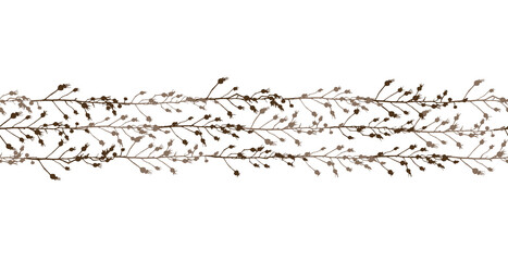 Seamless border with rose hips branches - rosehips with berries on white - element for natural design