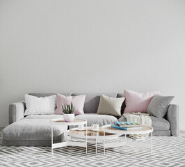 Fototapeta na wymiar modern living room with sofa and pillow, 3d render