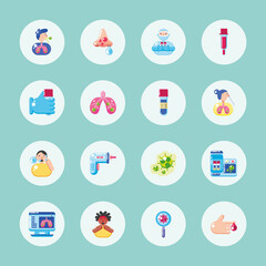 covid 19 virus test icons bundle vector design