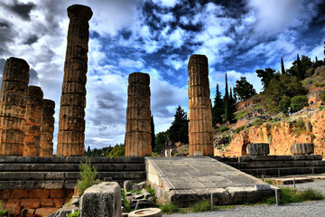 Vista de los principales monumentos de Grecia. Delfos (Delphi). Oráculo de Delfos (Delphi Oracle). - obrazy, fototapety, plakaty