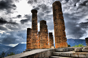 Vista de los principales monumentos de Grecia. Delfos (Delphi). Oráculo de Delfos (Delphi Oracle). - obrazy, fototapety, plakaty