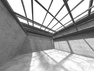 Dark Concrete Wall Architecture. Empty Room