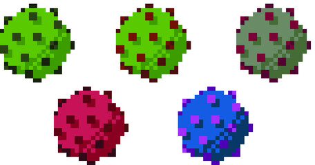 8Bit pixel virus particle in five colors