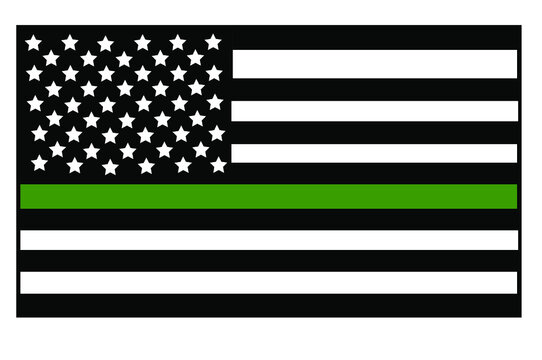 Vector illustration of USA black and white flat flag with a thin green line in honour of the USA military and veterans. The USA military lives matter symbol.