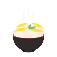 Yellow tofu vector. Tofu on white background. Yellow tofu in a bowl.