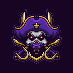 Pirate head with logo gaming. Skull face esport twitch avatar. Character mascot design