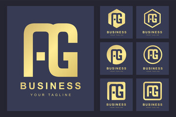 Set of Abstract Initial Letter A G, Golden Logo Template. Logo for Business, Personal, Organization.