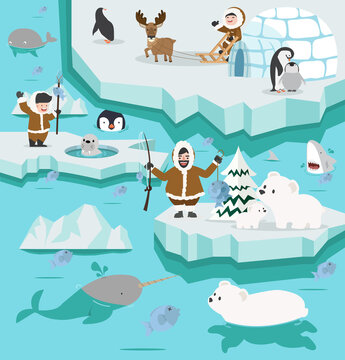 North pole winter arctic landscape cartoon