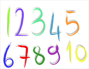 Watercolor numbers of bright colors. Set of funny kids numbers.