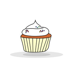 cupcake with cream and chocolate cartoon vector