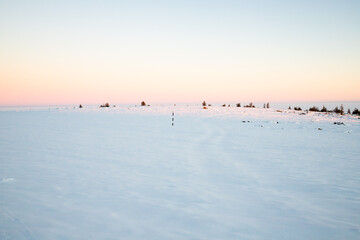 Naklejka premium beautiful landscape with fresh snow winter background banner