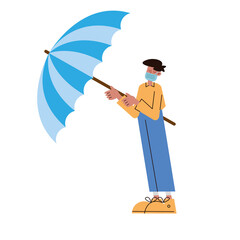 man wearing medical mask with umbrella character