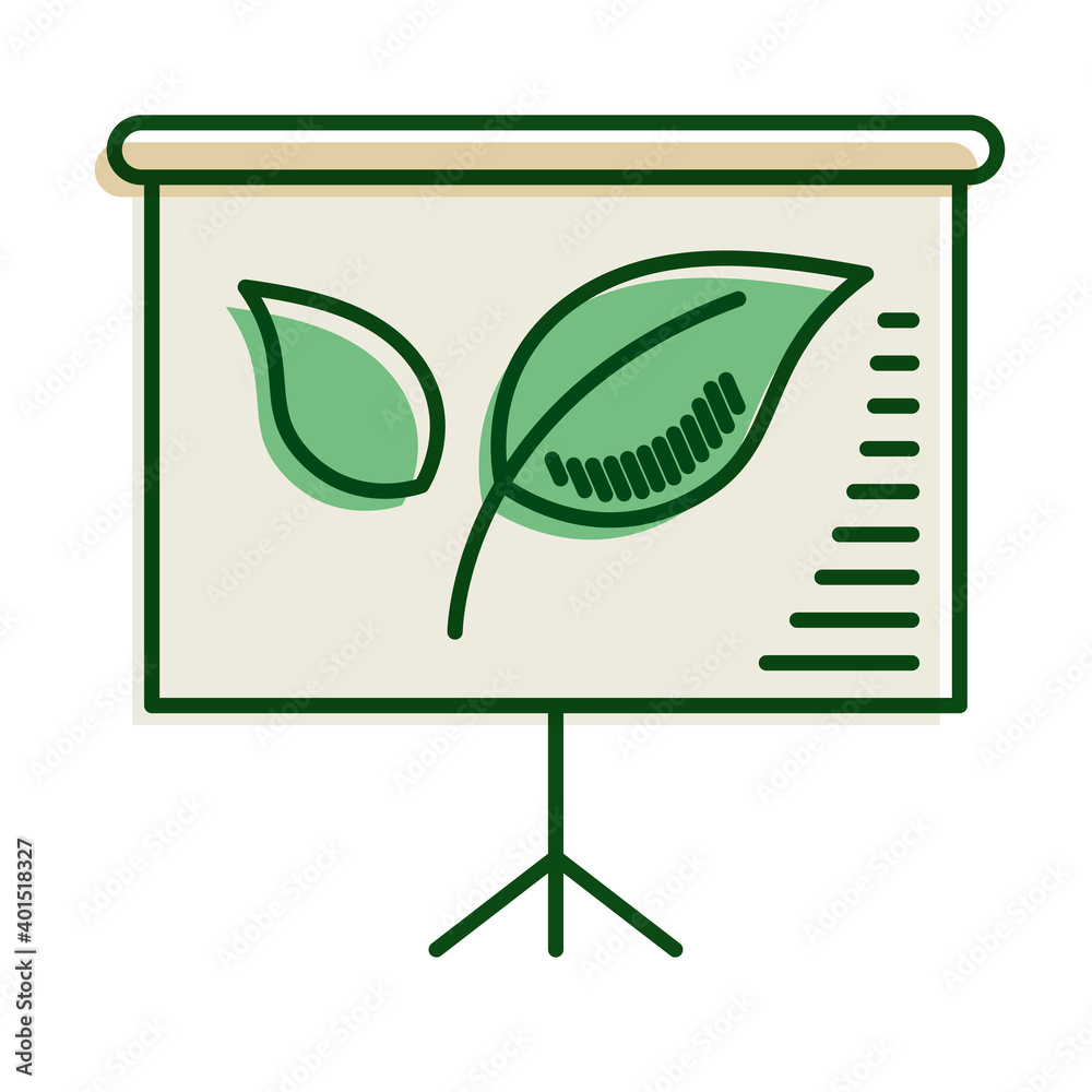 Poster leafs plant in paperboard ecology line and fill icon