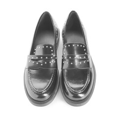 Leather female shoes on white background