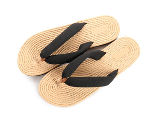 Stylish flip-flops on white background