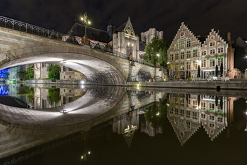 nightly scene in ghent, flanders