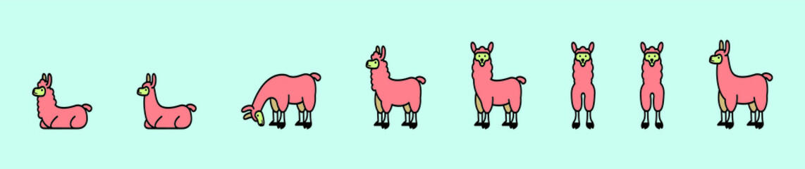 set of alpaca cartoon icon design template with various models. vector illustration isolated on blue background