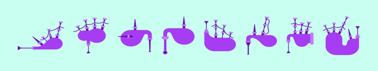 set of bagpipes cartoon design template with various models. vector illustration isolated on blue background