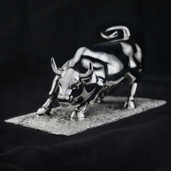 metal silver bull the symbol of 2020 new year on a black background