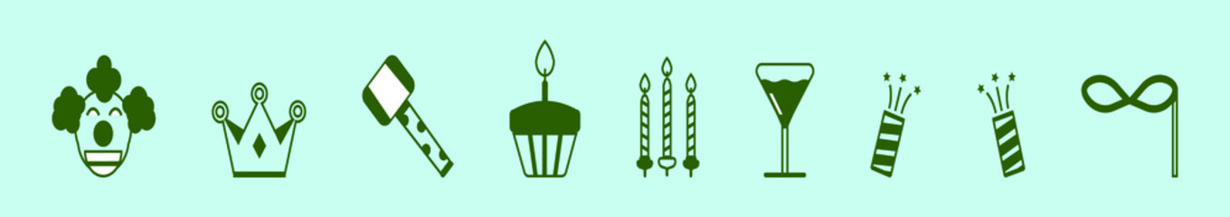 set of birthday cartoon icon design template with various models. vector illustration isolated on blue background