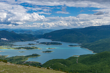 Fototapeta na wymiar Aerial view of the lake in the mountains