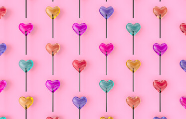 Sweet Valentine's day with heart shape lollipop candy on isolated background.