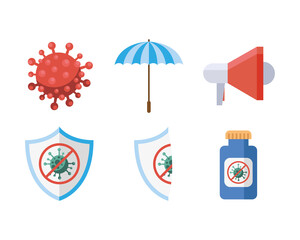 bundle of six covid19 virus pandemic set icons