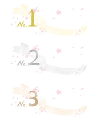 桜の花とリボンで装飾されたランキング素材(No.1〜3)