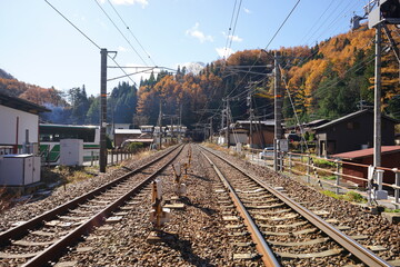 Railway line at Naraijyuku, in Nagano, Japan - 線路 奈良井宿 中山道 木曽路 長野 日本