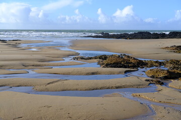 on the beach of la govelle at low tide (december 2020 - Atlantic shore, west of France)