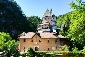 Italy, Trentino, Sanctuary of San Romedio - 12 Juli 2020 - View of the sanctuary of San Romedio...