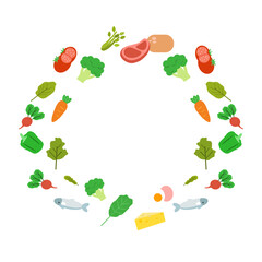 Different food vegetables and dairy products, vector charts