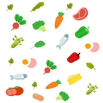 Different food vegetables and dairy products, vector charts