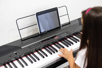 Fototapeta na wymiar Music Piano Internet Class At Home. Studying Online