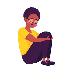 young afro man seated victim of bullying character