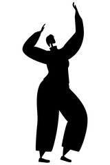 Dancing woman. Vector in silhouette style on white background. Active lifestyle.