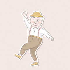 Sticker old man dancing.Happy character design.Vector illustration in cartoon style.