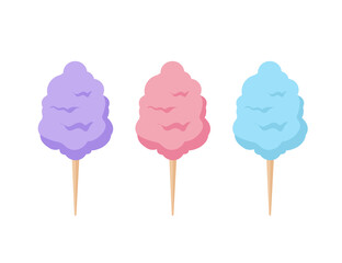 Set cotton candy isolated on white background. Candy floss. Vector stock
