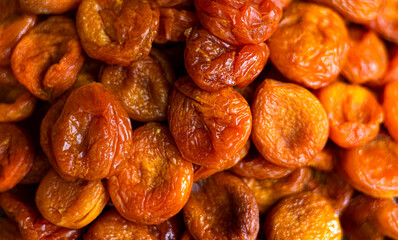 Closeup of appetizing orange dried apricots