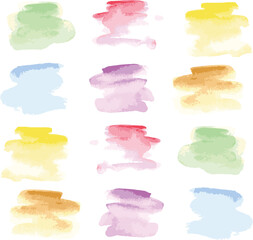 Vector illustration: a set of multi-colored watercolor brush strokes for design. A set of beautiful watercolor brush strokes on a white background. Brush strokes. Watercolor strokes. 