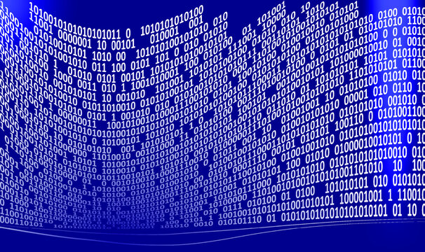 Business Finance. Background Illustration Of Digital Processes. Digital Codes In The Form Of A Multi-storey Building Are Shown On A Blue Background. The Digital World Of Statistics And Analytics Of Fi